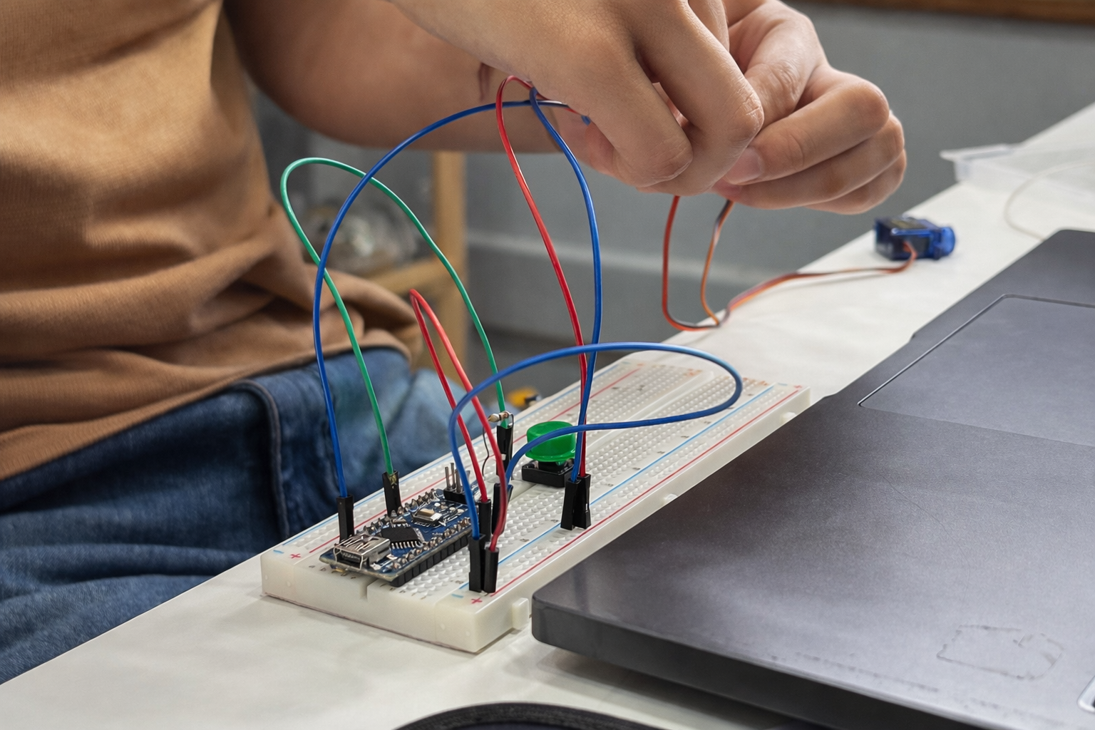 Alunos em aula de robótica
